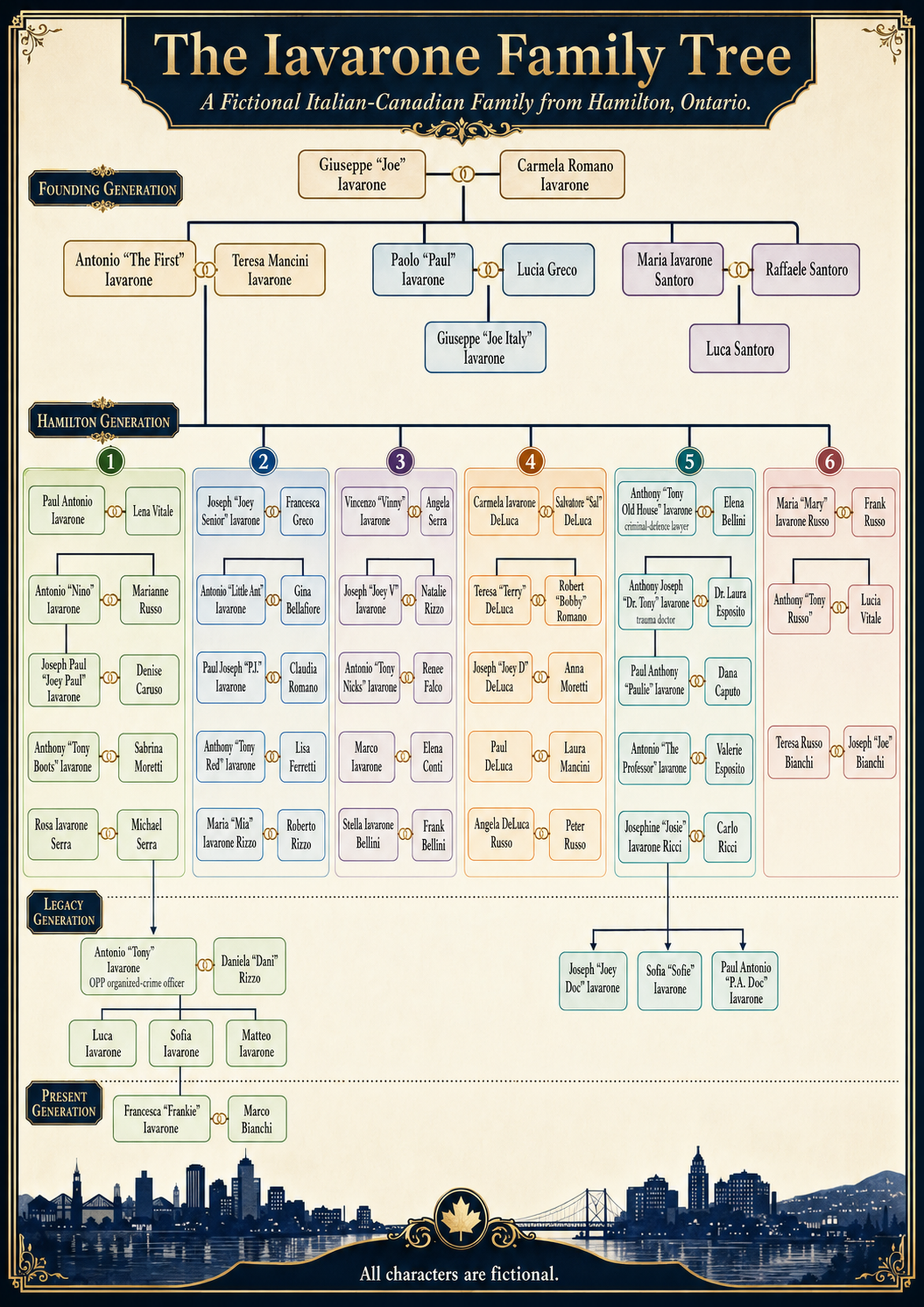 Visual hierarchical poster for the Iavarone family tree