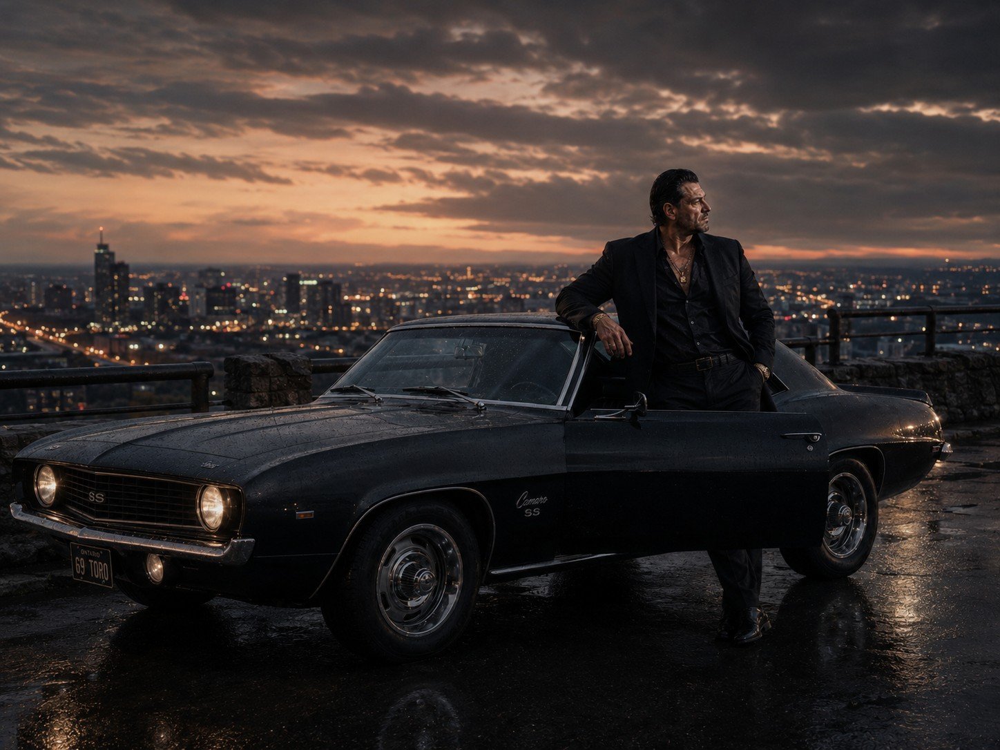 Antonio Tony Iavarone at Hamilton waterfront with Camaro